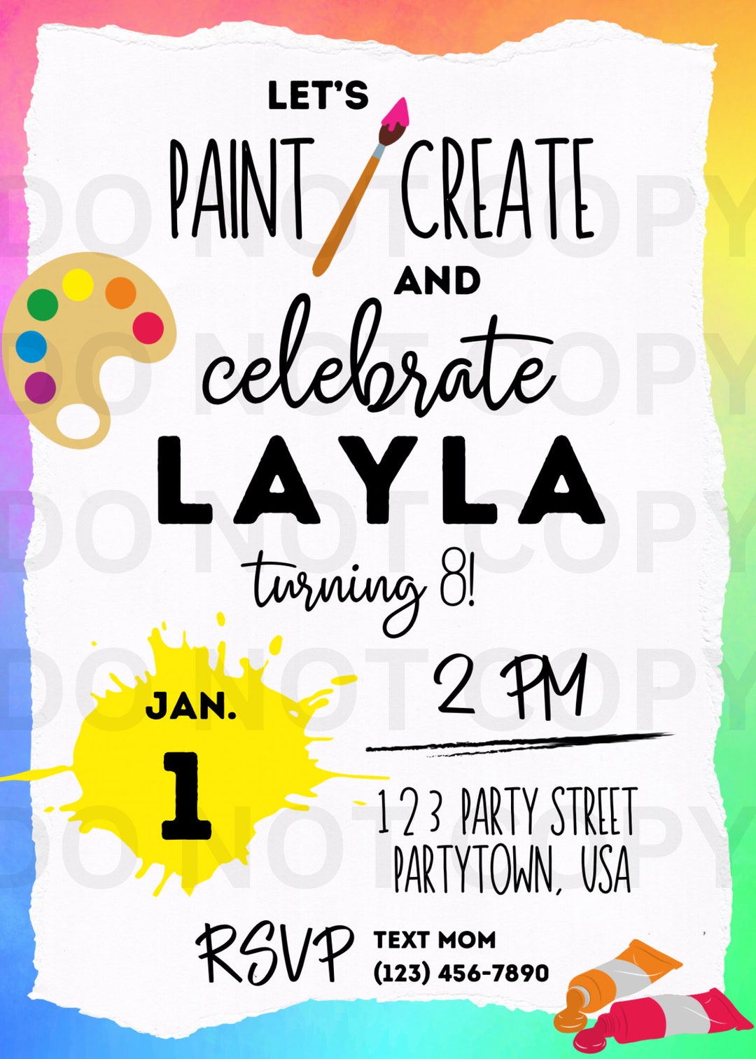Painting Party Invitation Template, Art Birthday, Editable Canva