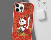 Lucky cat money coming cat Maneki Neko feng shui cat mom dad Kawaii Flexi Case for Iphone 12 11 Pro Max 8 Perfect gift for cat lover