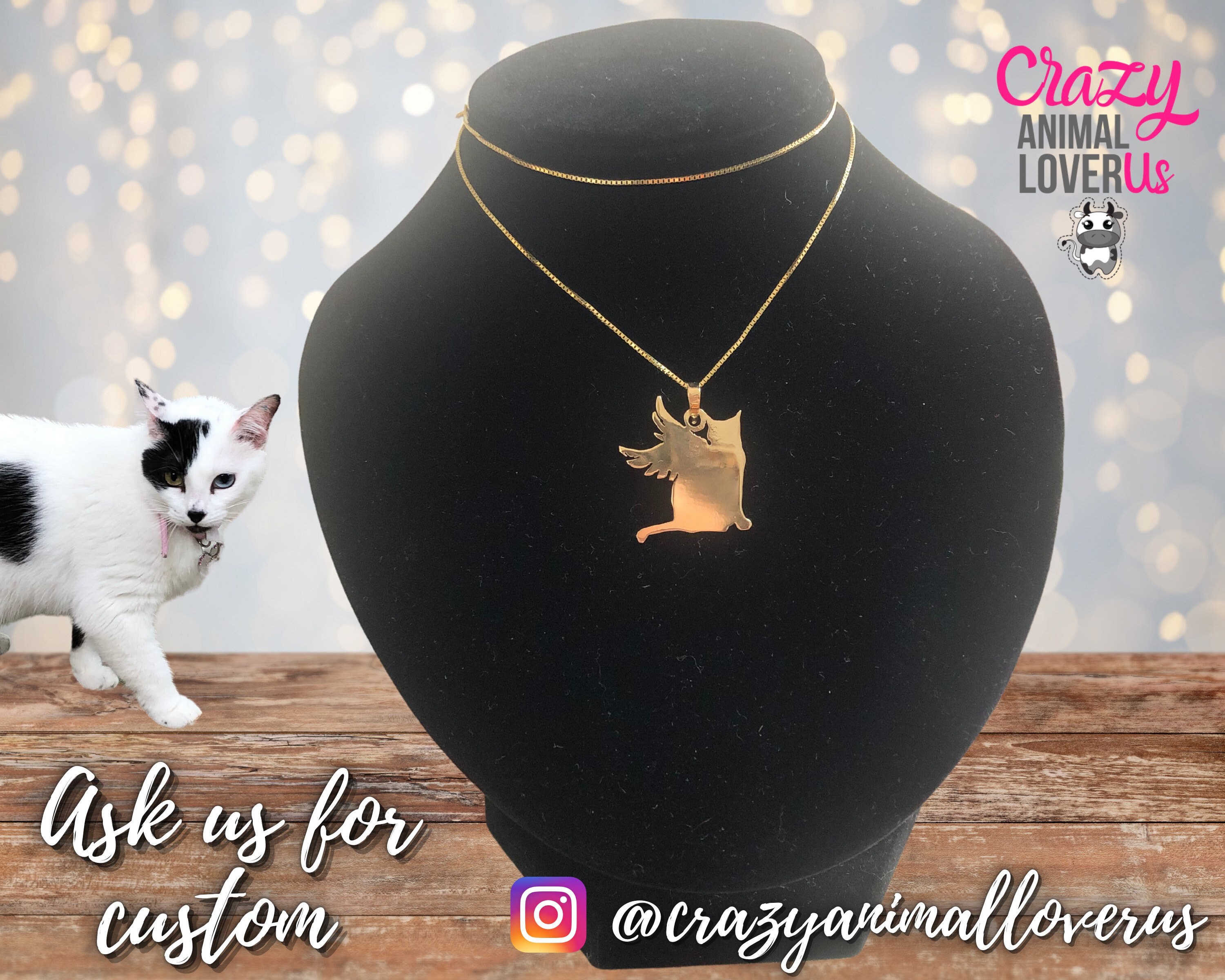 Cat Angel Gold 10K 14K Memorial Necklace pendant handcrafted Etsy