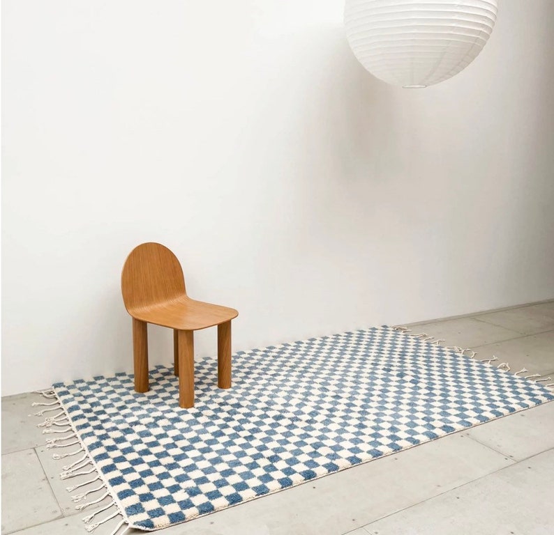 Large Moroccan Blue Checkered Area Rug Berber Checker Rug Etsy