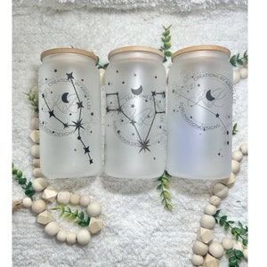 May include: Three frosted glass jars with bamboo lids, each featuring a different constellation design and the text "CREATIONS BY KRISTA LEE" and "SUBLIMATION DESIGNS".