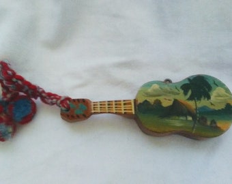 Vintage Hand Painted Wooden Guitar Ornament