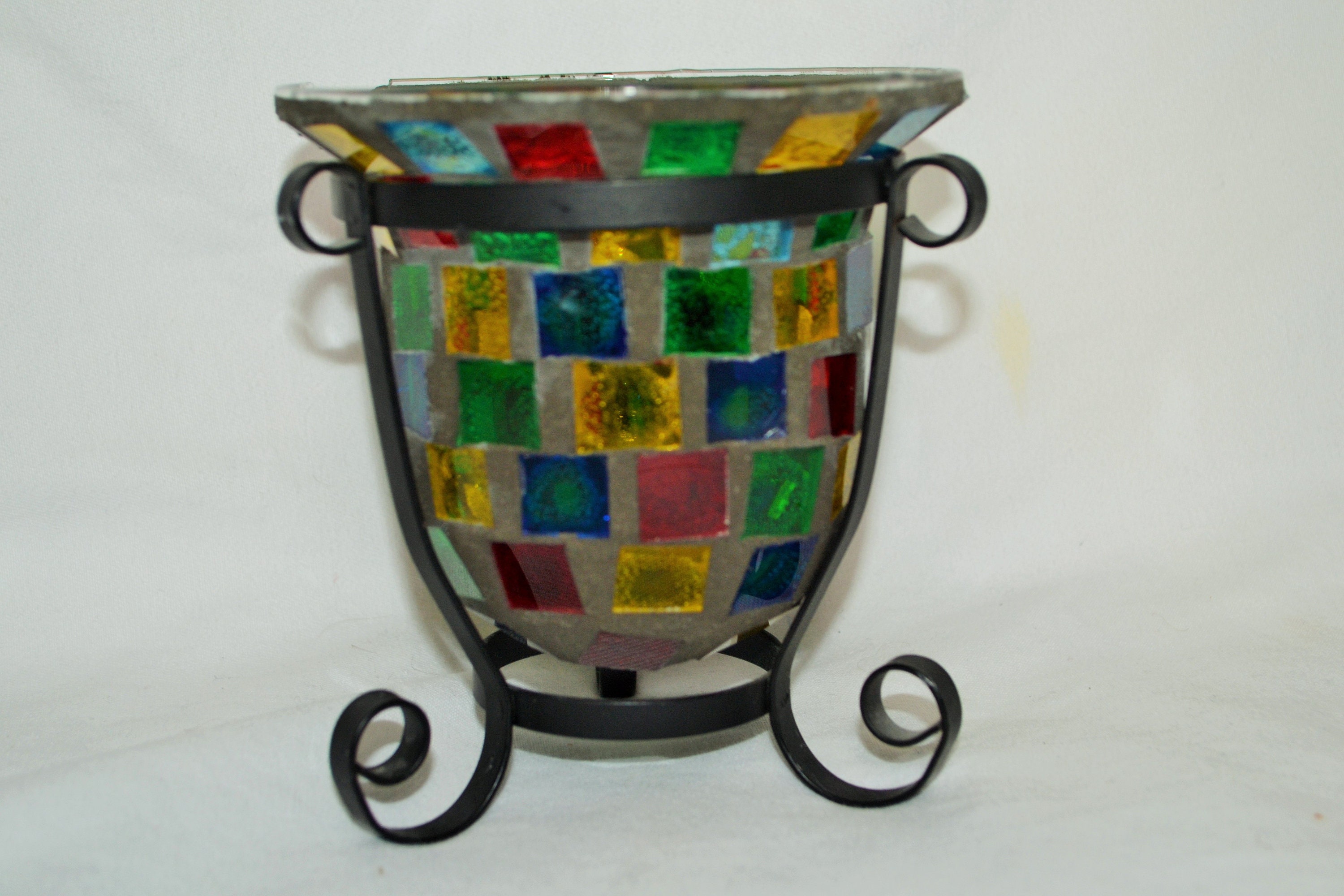 Vintage Stained Glass Candle Holder With Stand Etsy UK