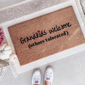 Grandkids Welcome Others Tolerated Doormat | Grandparent Gift | Grandkids | Door Mat | Funny Door Mat | Grandma | Grandpa