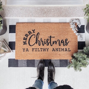 Merry Christmas Ya Filthy Animal Door Mat | Christmas Rug | Christmas Porch Decor | Holiday Decor | Outdoor Christmas Decor