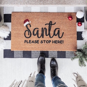 Santa Doormat, Winter Doormat, Christmas Doormat Reindeer, Holiday Door Mat,  Santa Door Decor, Doormat for Front Porch, Doormat Layering Rug