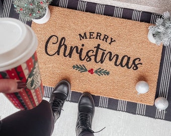 Merry Christmas Door Mat | Christmas Door Mat | Christmas Decor | Farmhouse Decor | Door Mat | Holiday Home Decor | Christmas Rug