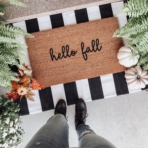 Hello Fall Doormat | Front Porch Decor | Halloween Decor | Fall Decor | Thanksgiving Door Mat | Hey Pumpkin | Fall Home Decor | Porch Decor