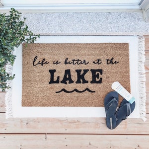 Life is better at the lake - Doormat - Camp Decor - Trailer Decor - Camp Door Mat - Custom Rug - Cottage - Welcome Mat - Summer Door Mat