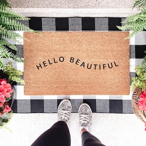 Bonjour beau paillasson, beau paillasson, paillasson de printemps, porche d&#39;été, tapis de bienvenue d&#39;été, beau paillasson, idées de décoration de porche