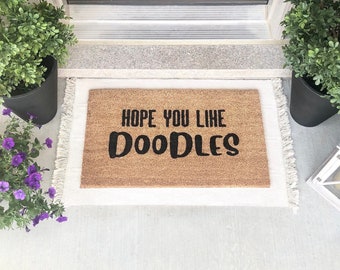 Hope You Like Doodles Customizable Doormat | Dog Door Mat | Porch Rug | Gift for Dog Lover | Dog Owner | Funny Door Mat | Spring Door Mat