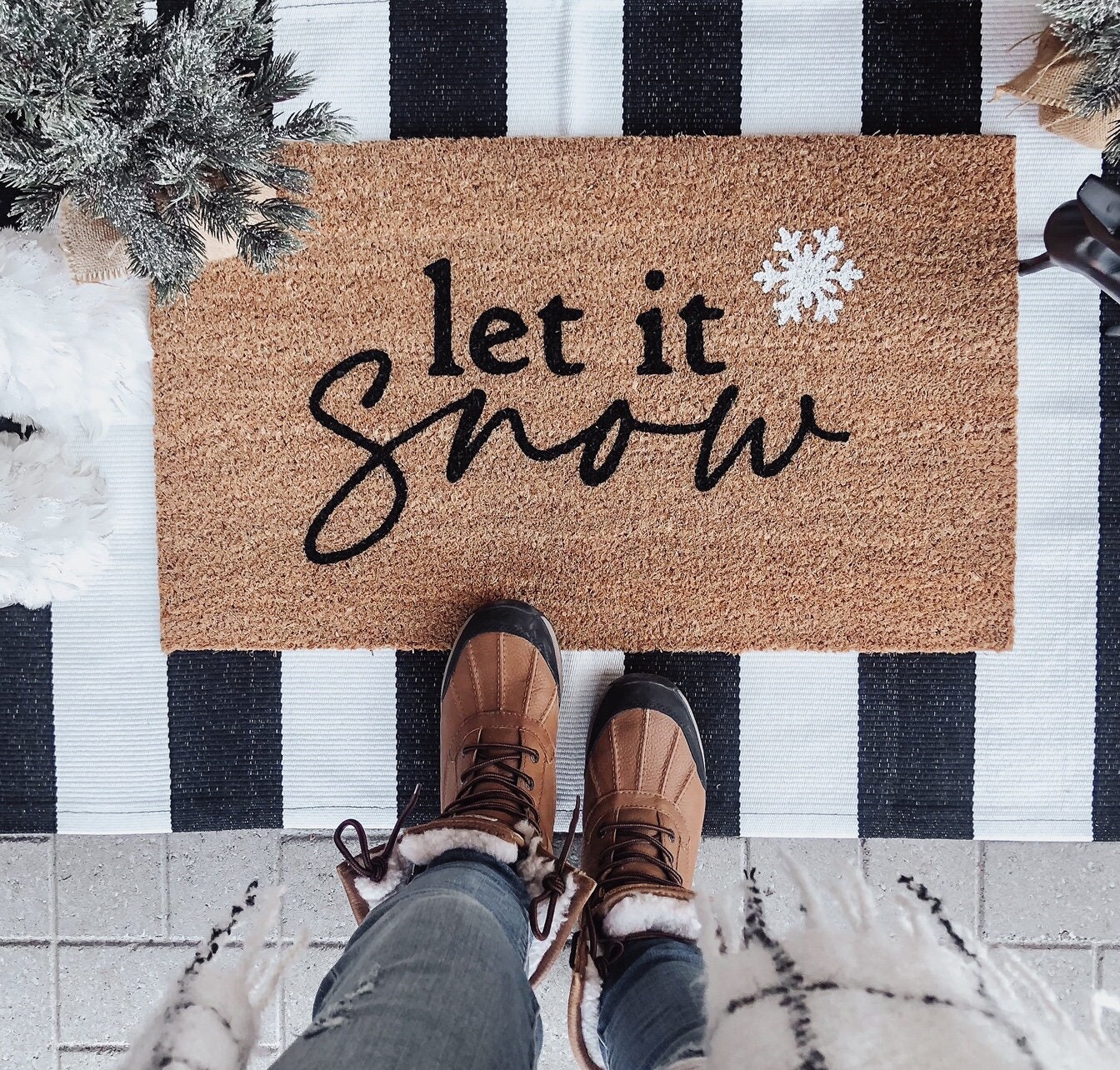  KITHOME Front Door Mat Let Snow Christmas Snowflake