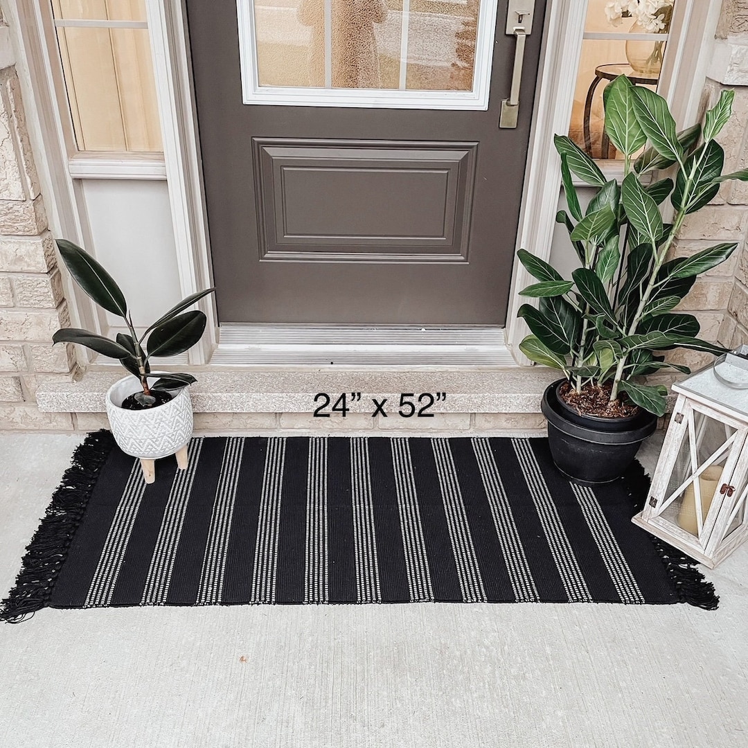 Black and White Stripe Rug Indoor/outdoor Rug Door Mat Layering Rug