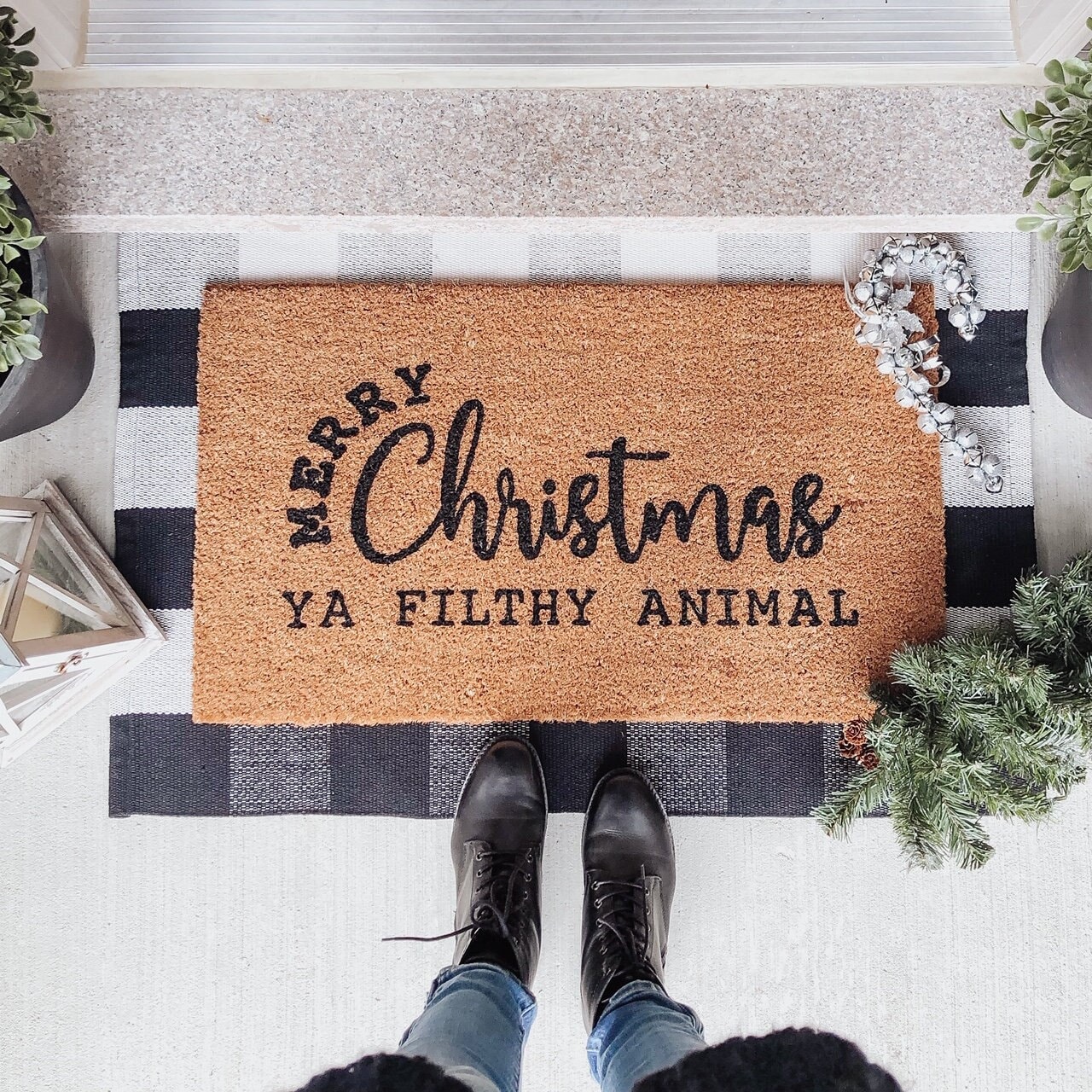 Please Remove Your Shoes Door Mat Plaid Rugs Merry Christmas Doormat Winter  Door Mat Outdoor & Indoor Rug for Christmas Decorations 30 X 17