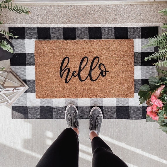 Hello Doormat Welcome Rug Summer Doormat Outdoor Rug Porch Farmhouse Porch  Custom Door Mat Summer Decor 