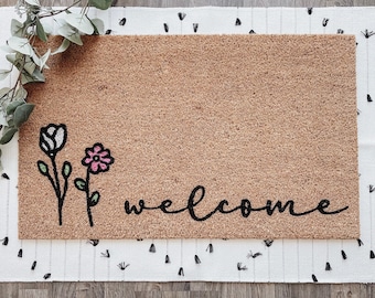 Welcome Door Mat | Welcome Spring Door Mat | Floral Doormat | Spring Flowers | Spring Decor | Summer Porch | Floral Decor | Wildflowers