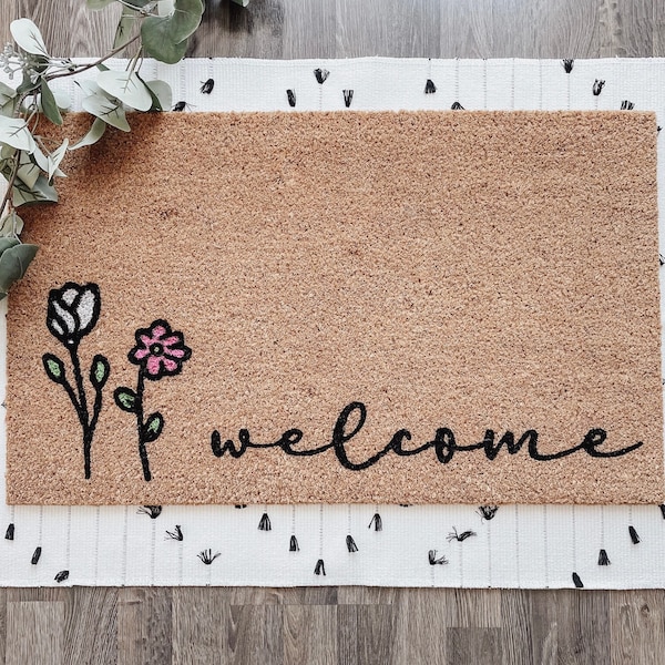 Welcome Door Mat | Welcome Spring Door Mat | Floral Doormat | Spring Flowers | Spring Decor | Summer Porch | Floral Decor | Wildflowers