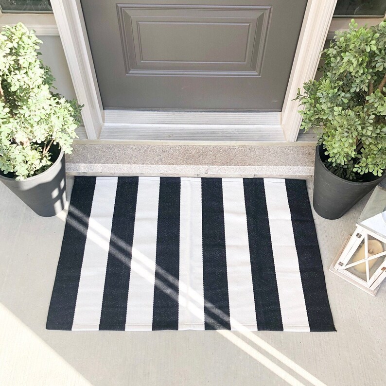 Black and White Striped Rug Layered Door Mat Underlay Etsy