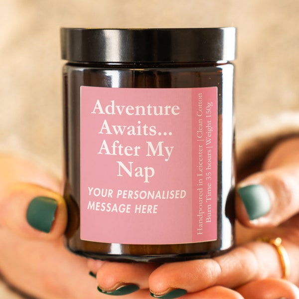 Personalised Joke Gift, Adventure Awaits After My Nap Candle, Custom Joke Gift, Custom Pun Candle, New Beginnings, Hiking Gift, Chill Out