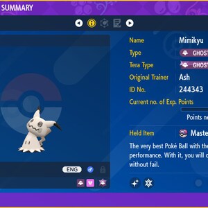 Pokemon Scarlet and Violet Marked Shiny Mimikyu 6IV-EV Trained