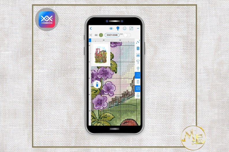 painting plants beautiful landscape field Mallows village house nature cross stitch flowers cross stitch