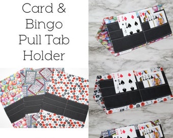 Fabric Playing Card Holder | Bingo Pull Tab Holder | Colorful Bingo Balls | Bingo Cards | Red White Black Bingo Balls