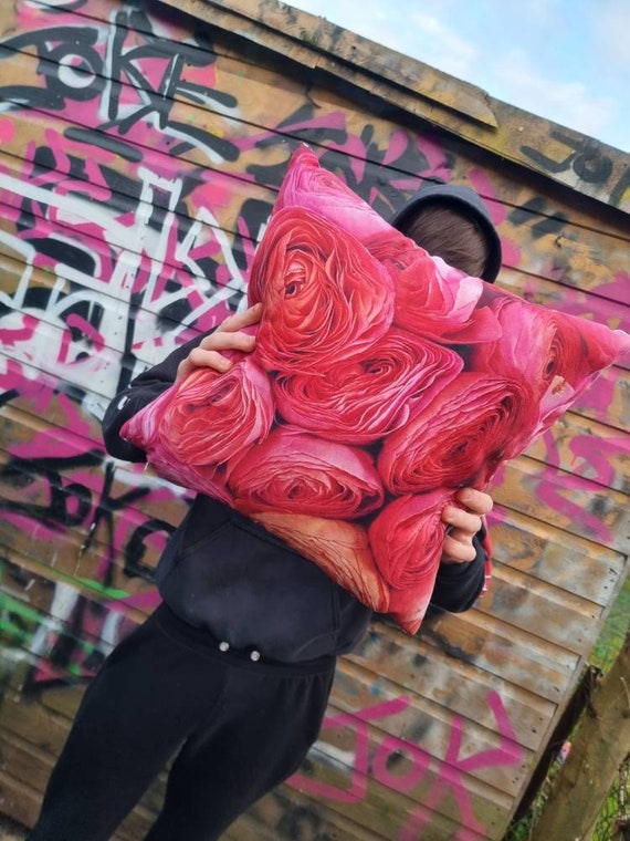 Peachy Pink Rununcula. Contemporary Interior design.Gift. Abstract funky luxury faux suede accent cushion. Interior Design.Lifestyle. Home.