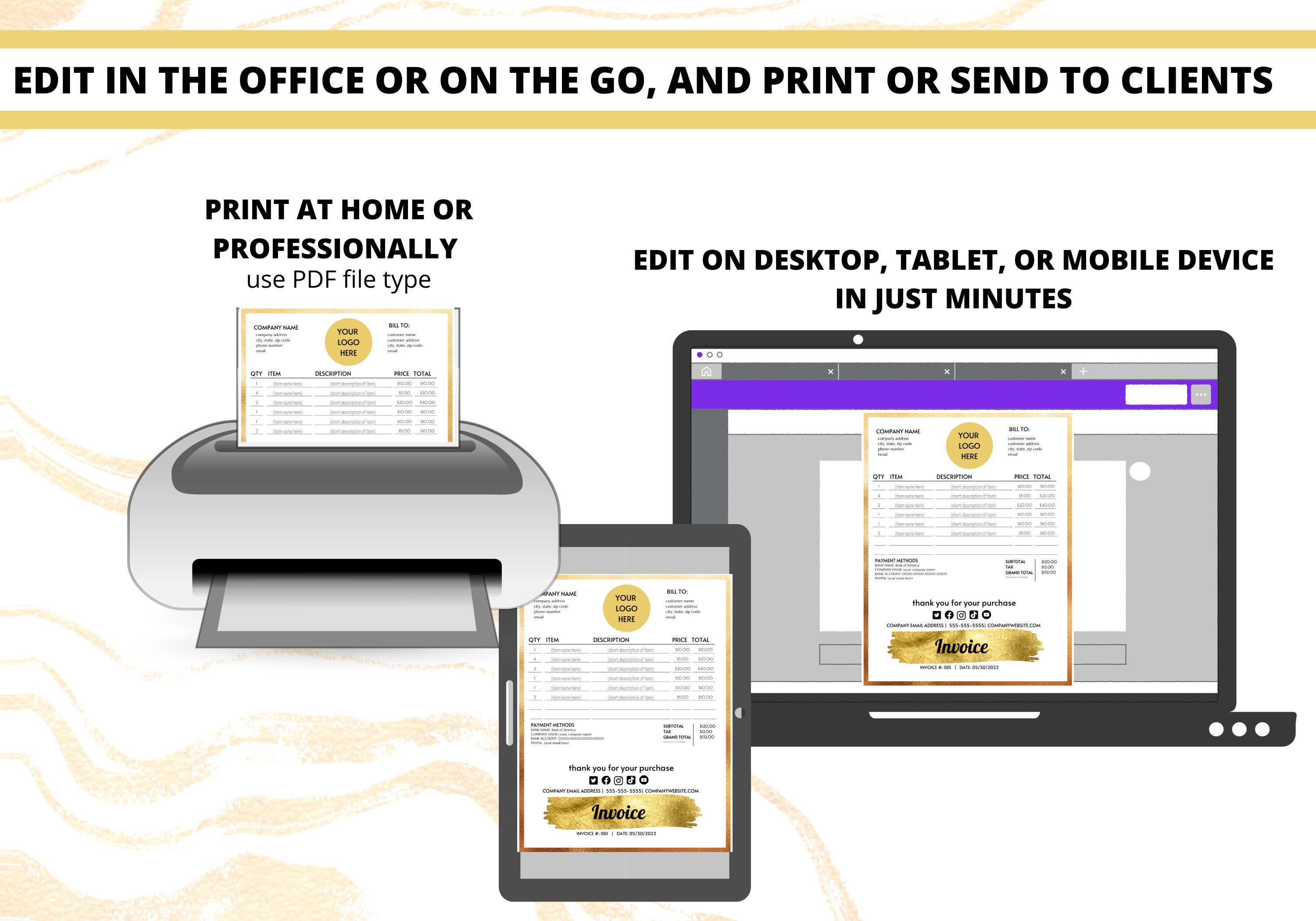 Invoice Digital Sticker Digital Invoice Template Business Invoice Editable Invoice - Etsy