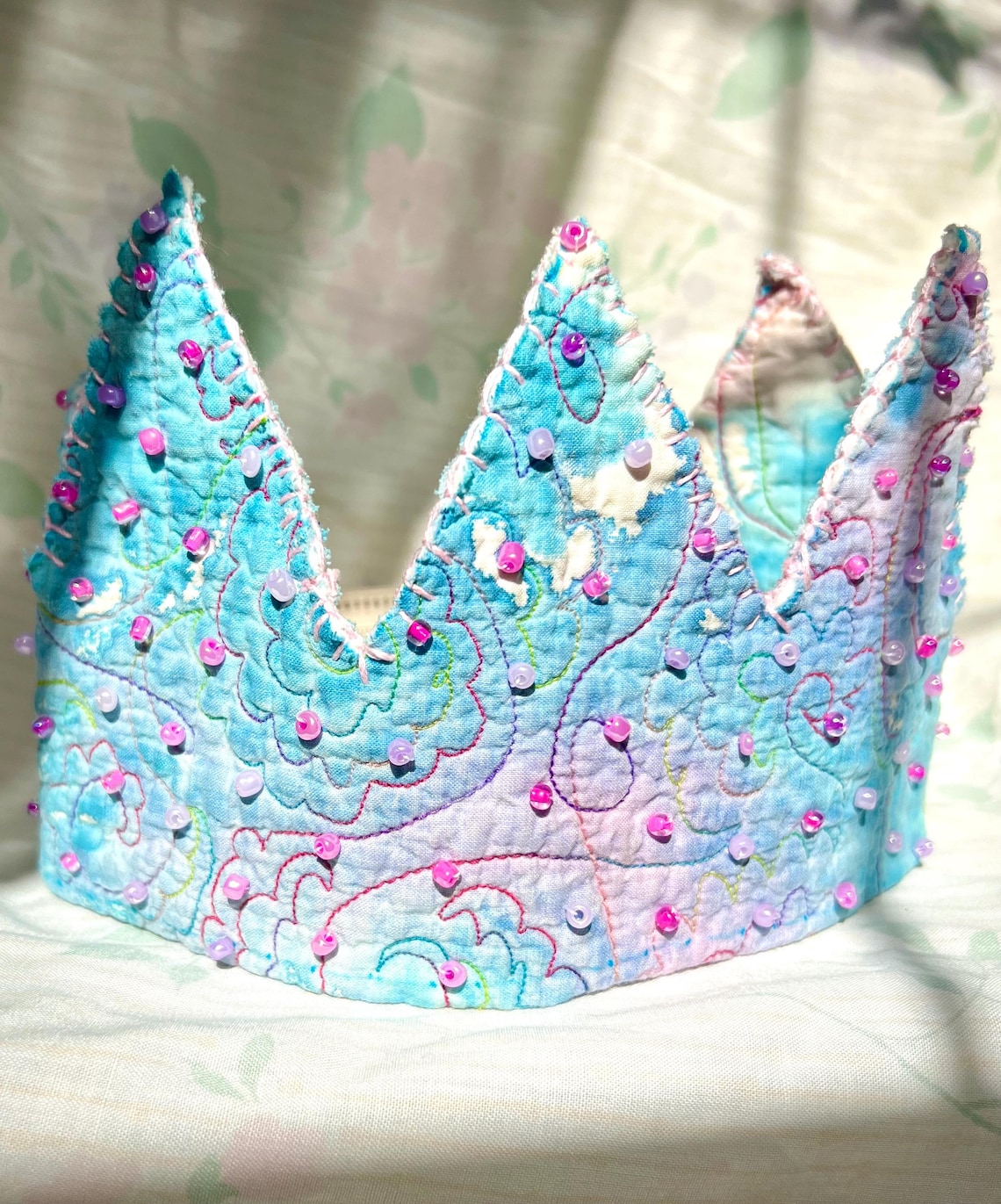 Whimsical Quilted Fabric Crown – Handmade, Upcycled, Beaded Dress-up ...