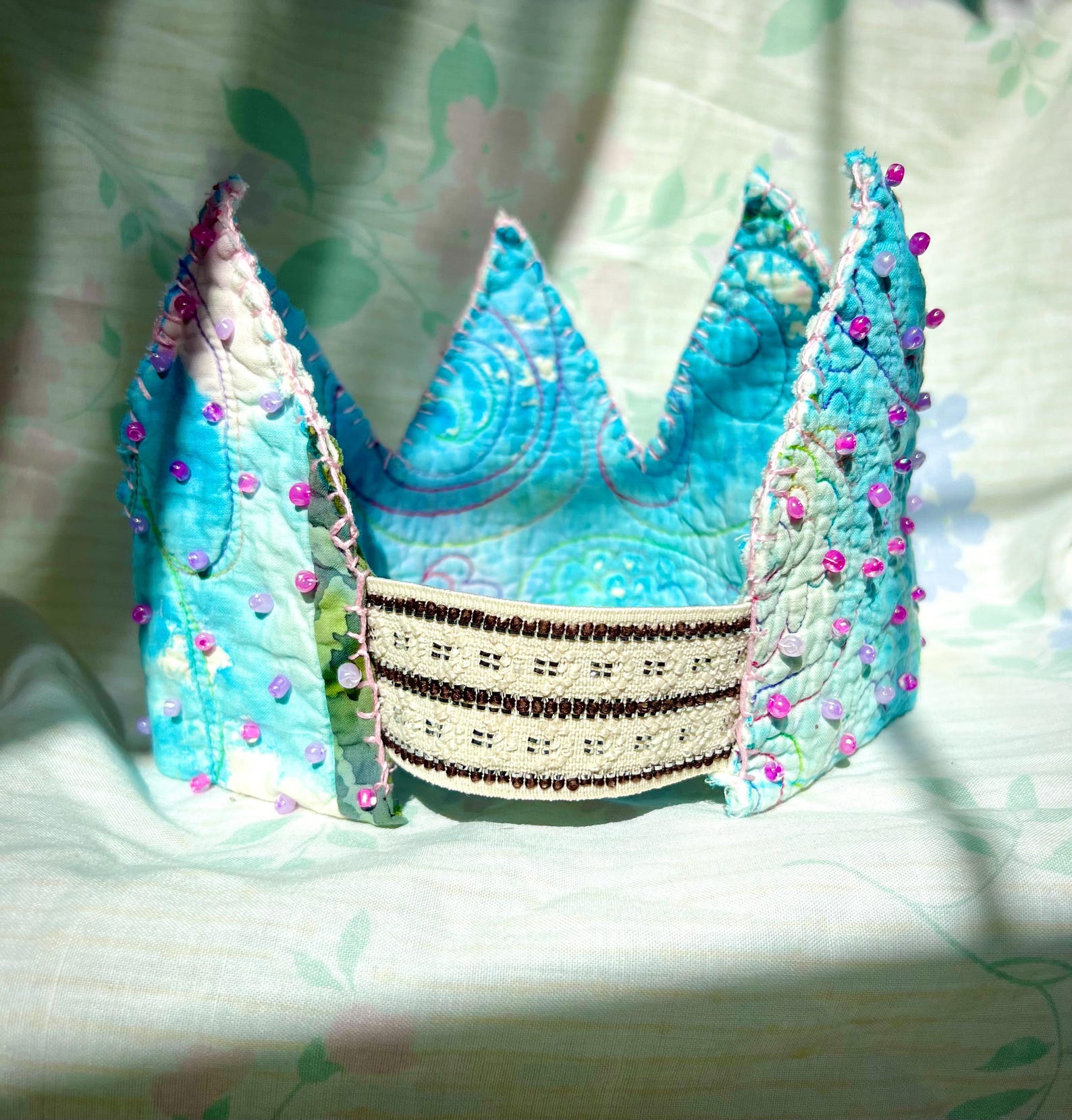 Whimsical Quilted Fabric Crown – Handmade, Upcycled, Beaded Dress-up ...