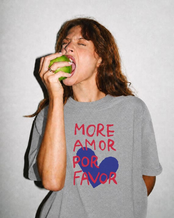 Oversized Faded Cotton T-Shirt, More Amor Por Favor Heart Graphic Tee