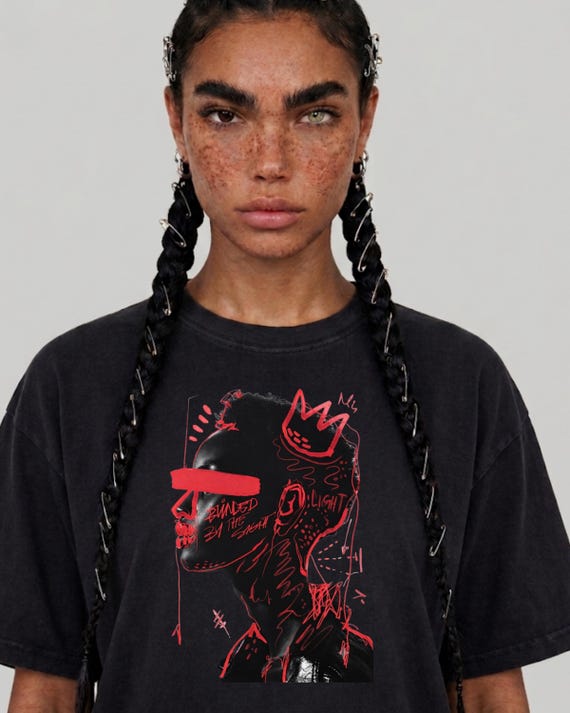 Oversized Organic Cotton T-Shirt, Basquiat Style Art Portrait, Streetwear Top