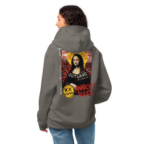 Mona Lisa Graffiti Hoodie  Oversized, Unisex Streetwear Sweatshirt, Punk Art Back Print, Anarchy Graphic Footer, Alternative Fashion