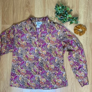 Vintage 90’s silky (Size 10) “Notations” Button Down