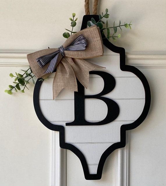 Arabesque Shiplap Farmhouse Monogram Front Door Hanger A B C D E F G H I