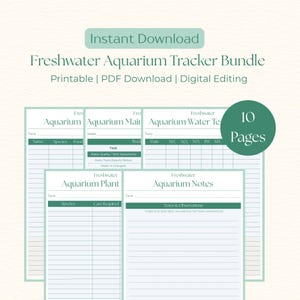 Freshwater Aquarium Maintenance Tracker Bundle: Fish Tank Care Planner (PDF Printable Digital Download
