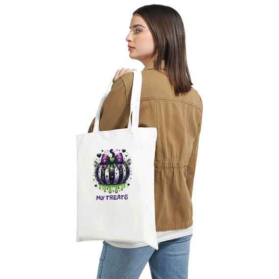 Halloween Treat Gift Trick or Treat Gift Fun Gift for Awesome Classic Tote Bag with Purple Pumpkin Choice of Colors