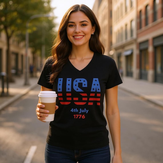 GIFT FOR 4of July Celebration Fireworks Pride Appreciation Premium Unisex V-Neck Comfy for Men n Women T-shirt Variety of Colors & Sizes