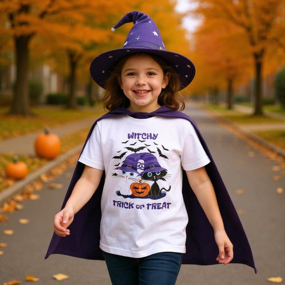 Witchy Halloween Shirt Spooky Trick or Treat Shirt Classic Kids Crewneck T-shirt Variety of Colors n Sizes