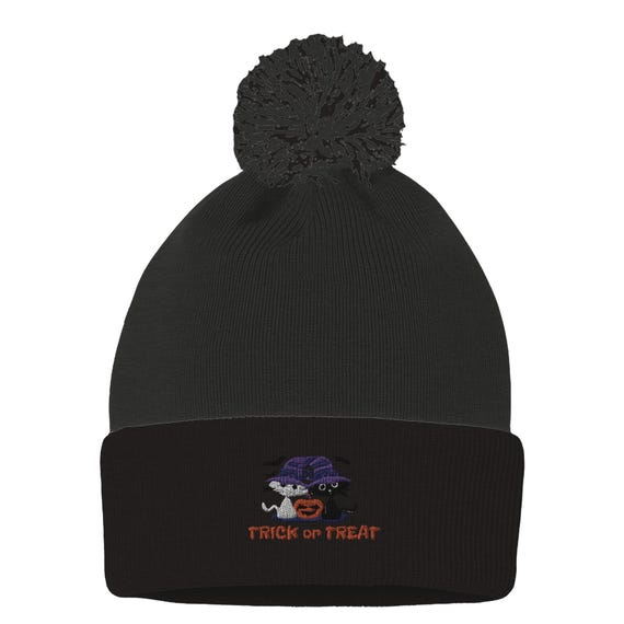 Cozy Halloween Beenie Trick or Treat  Beanie Pom-Pom Cuffed Beanie Choice of Colors