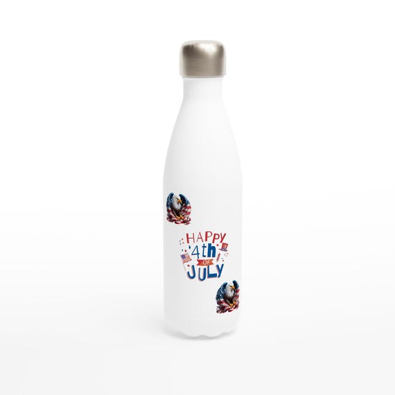 4th of July Independence Fireworks Family Gatherings White 17oz Stainless Steel Water Bottle