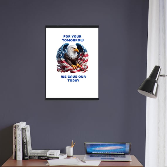 Military Support Hanging Poster Pine Wood Hanger Ready to Hang