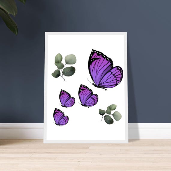 Peaceful Purple Butterflies Office Art Den Decor Premium Semi-Glossy Paper Paper Choice Wooden Framed