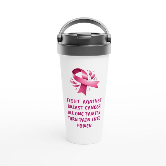 Breast Cancer Awareness Support White 15oz Stainless Steel Travel Mug