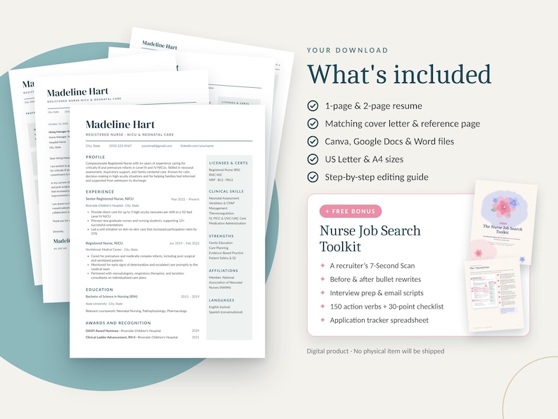 NICU Nurse Resume Template Bundle With Cover Letter + References | RN ...