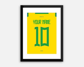 Personalisiertes Fußball Shirt, Brasilien Wm 22. Digitaldruck, Sofort Download, Poster, Kunst, Geschenk, Wandkunst. Wählen Sie Name & Nummer