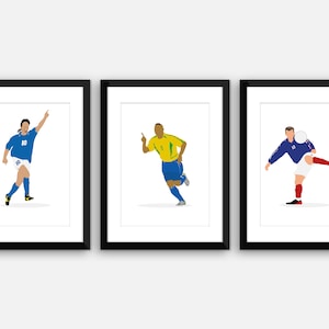 DIGITAL: Baggio, Ronaldo, Zinedine, World Cup, Set of Three Pictures. Digital Print, Instant Download, Poster, Art, Gift, Wall Art.