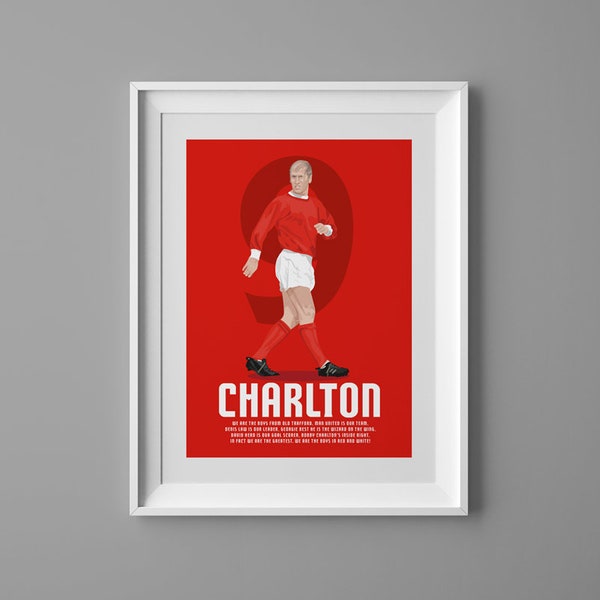 PRINTED: Bobby Charlton Manchester United poster print art