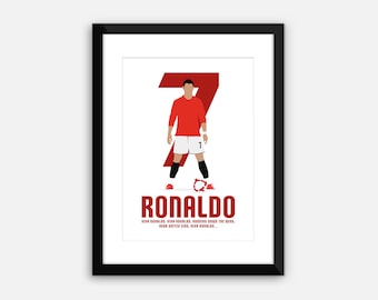 PRINTED: Cristiano Ronaldo, CR7, Man United, poster, print, wall art, framed in black or white.