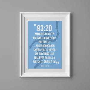 Sergio Aguerooo Martin Tyler Quote Man City poster print art